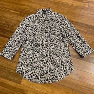Ann Taylor Animal Print 3/4 Sleeve Button Down Shirt Womens 12 Top Blouse Cotton